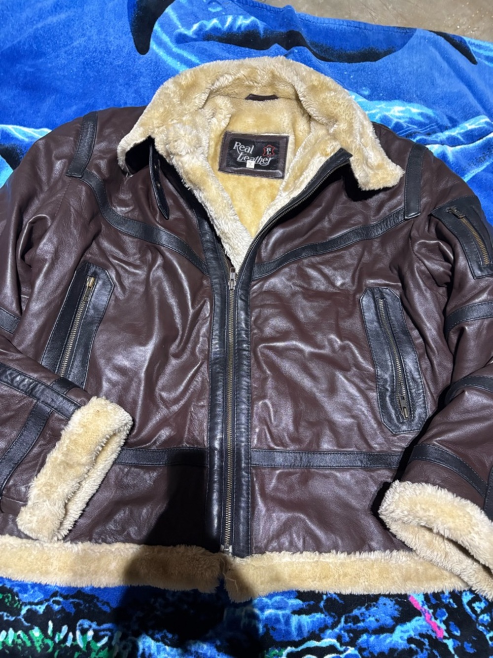 Real Leather Fur Biker Jacket 3XL